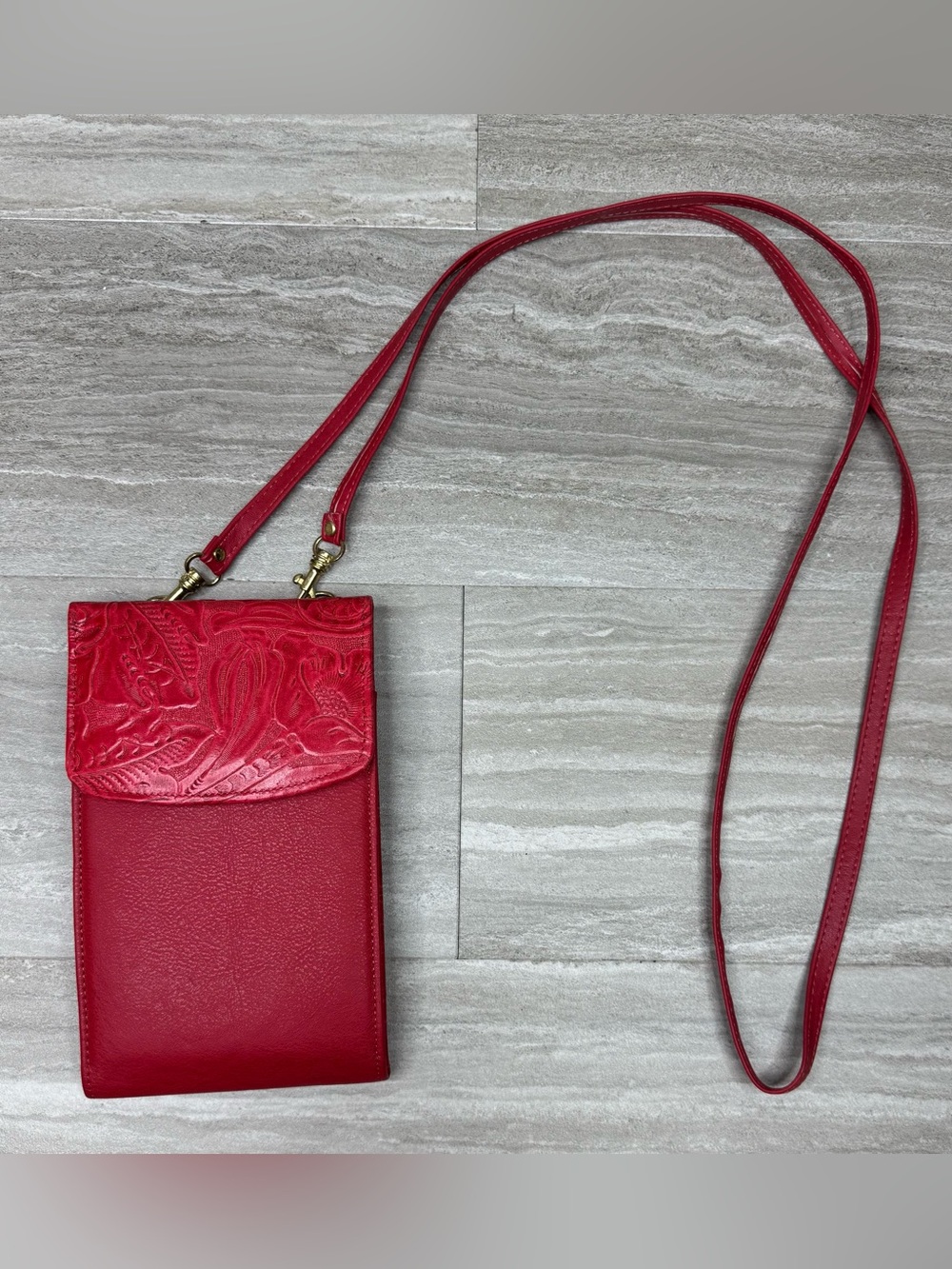 NEW! Rolfs VTG  Red Embossed Leather Crossbody Passport Purse Wallet